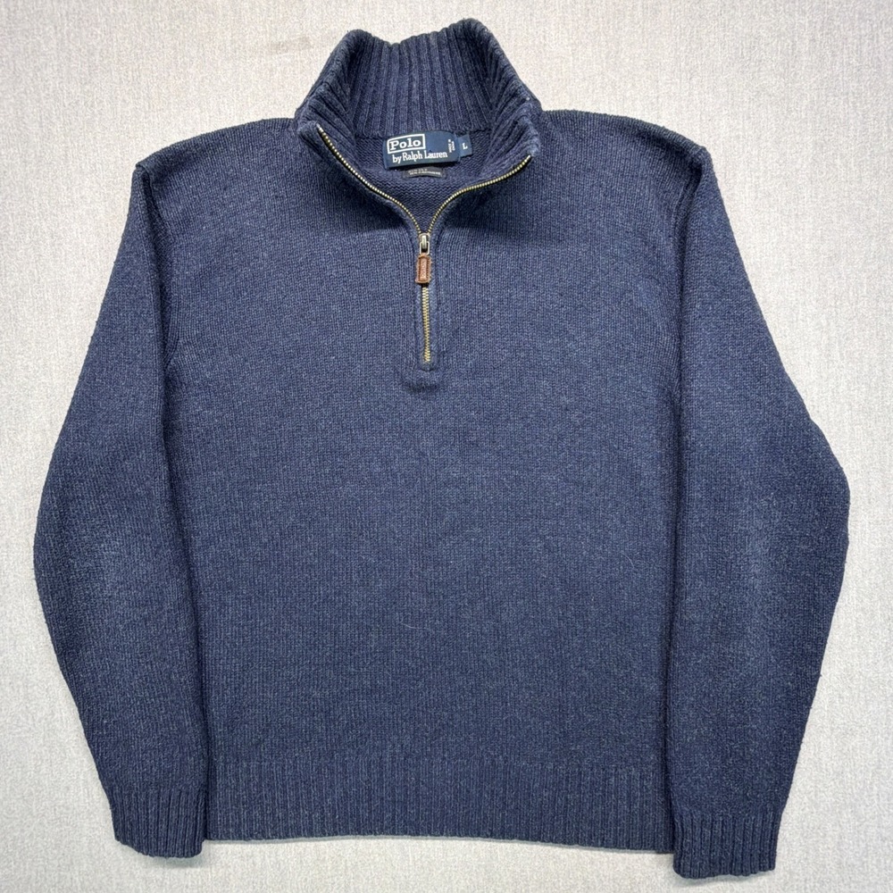 Polo by Ralph Lauren 1/4 Zip Sweater Mens Large Blue Silk Cashmere Knit Preppy